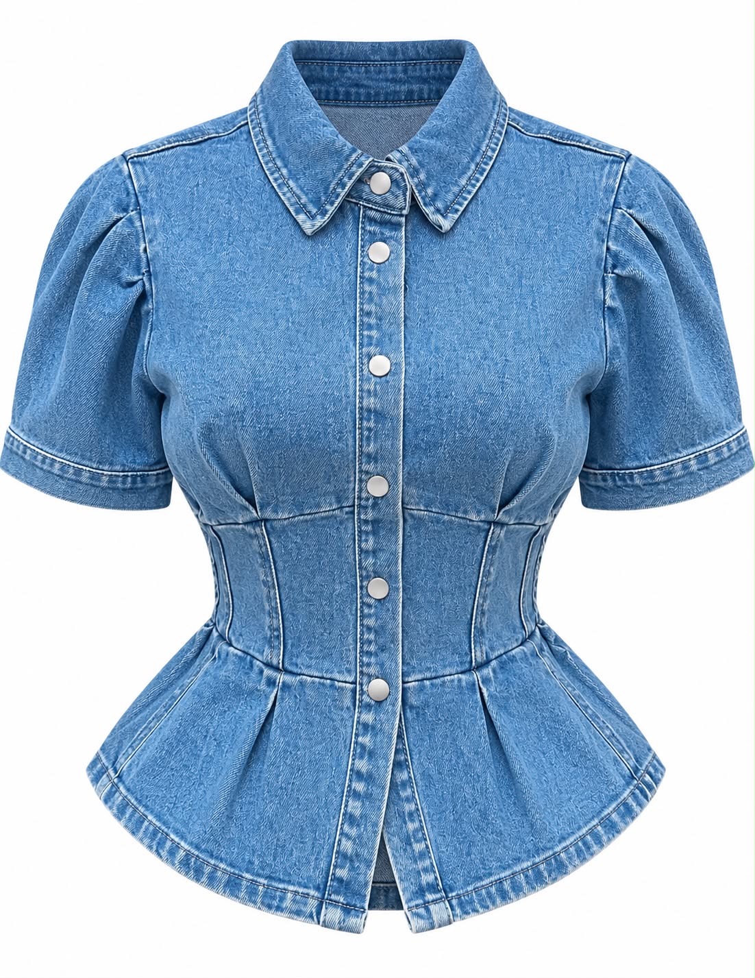 HOT & DELICIOUS WOMEN'S DENIM CORSET WASIT PEPLUM TOP (HGT9936)