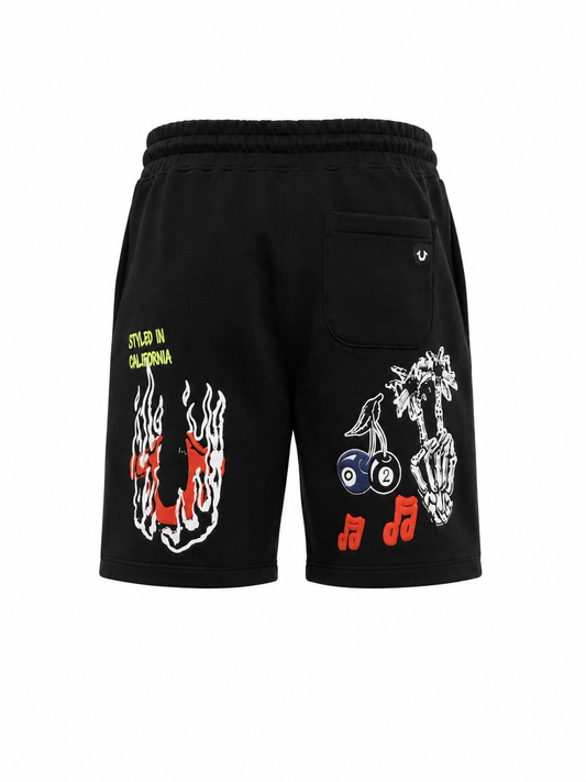 TRUE RELIGION MEN'S SKETCHED LOGO FLEECE SHORTS (110333)