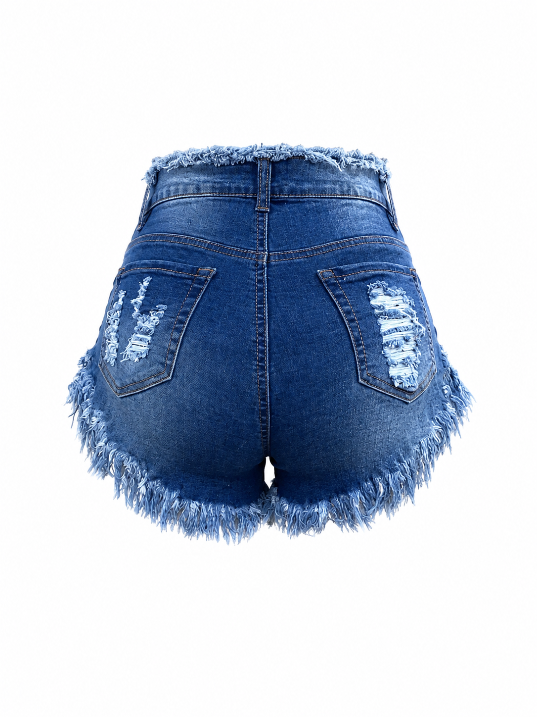 REDFOX WOMEN DISTRESSED FRINGE DENIM SHORTS