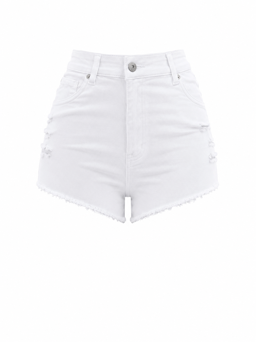 REDFOX WOMEN HIGH RISE SHREDDED SIDE DENIM SHORTS