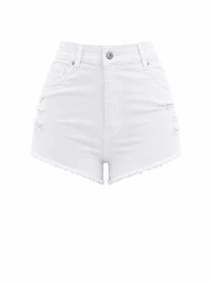 REDFOX WOMEN HIGH RISE SHREDDED SIDE DENIM SHORTS