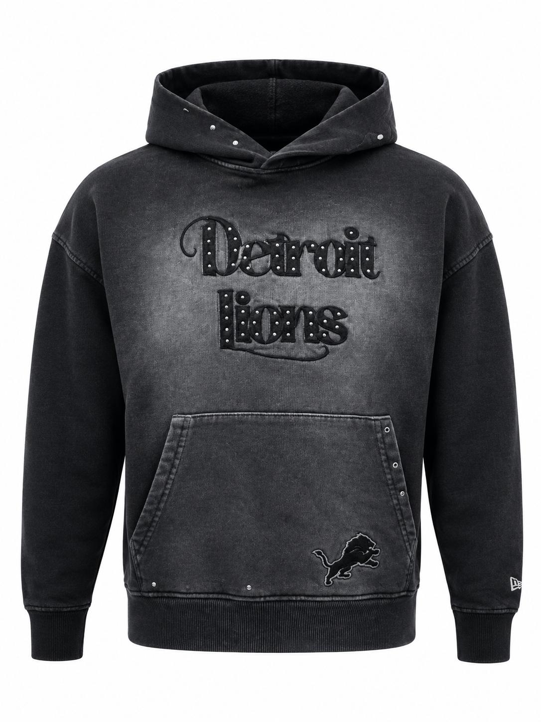NEW ERA DETROIT LIONS WOMEN BLACK WASH STUDDED HOODIE