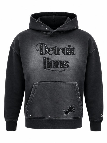 NEW ERA DETROIT LIONS WOMEN BLACK WASH STUDDED HOODIE
