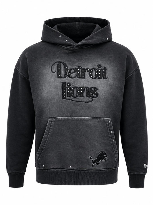 NEW ERA DETROIT LIONS WOMEN BLACK WASH STUDDED HOODIE