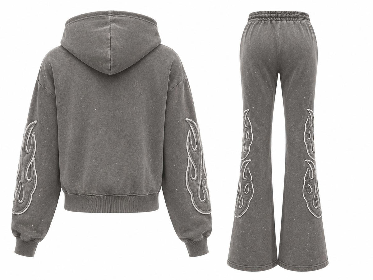 REDFOX WOMEN SAINT W/PATCH AND RHINESTONE FLEECE JOGGING SUIT (2PCS SET)