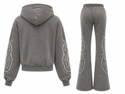 REDFOX WOMEN SAINT W/PATCH AND RHINESTONE FLEECE JOGGING SUIT (2PCS SET)