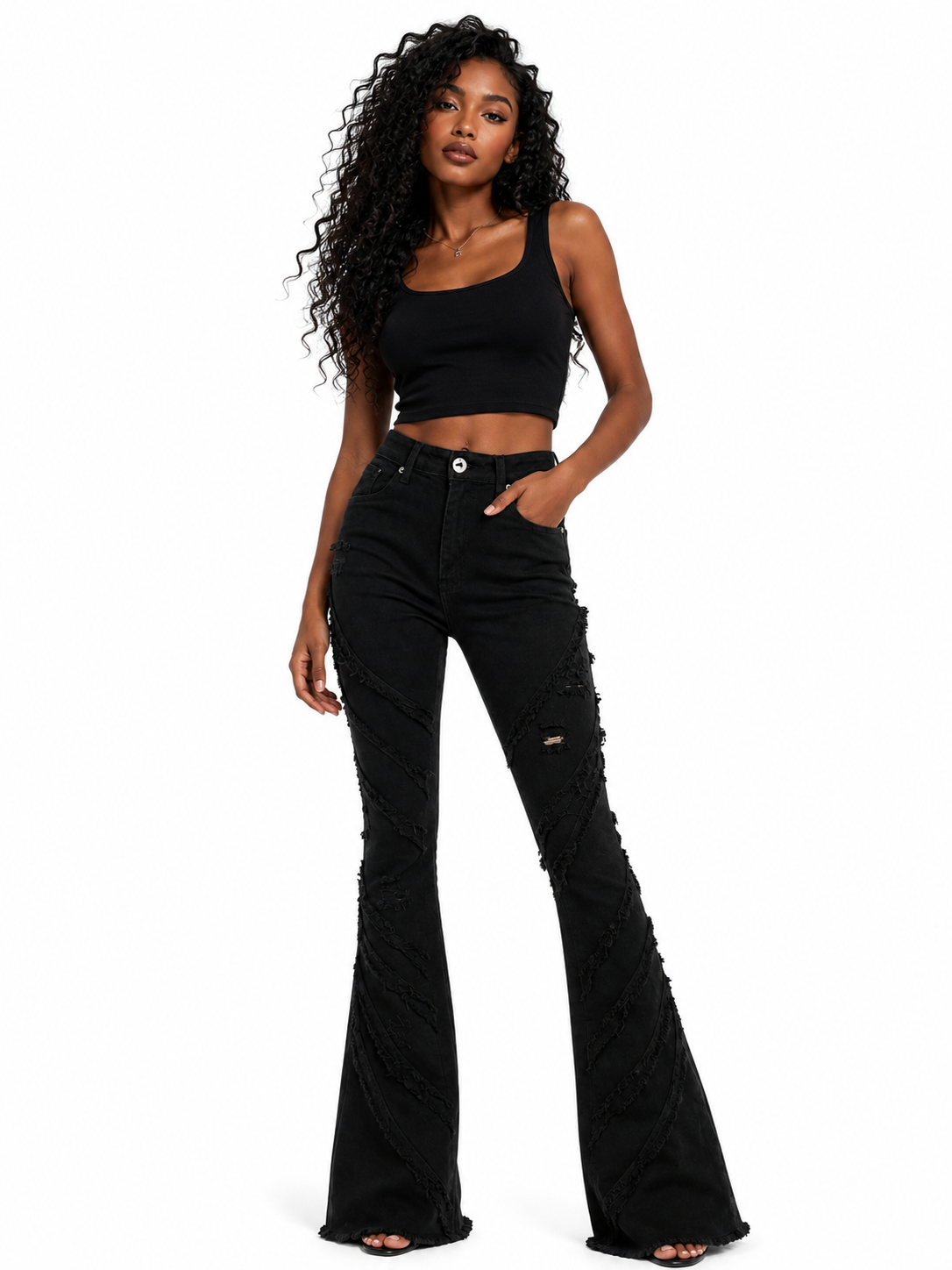REDFOX WOMEN HIGH WASIT FRAY STACKED JEANS (PA0911)