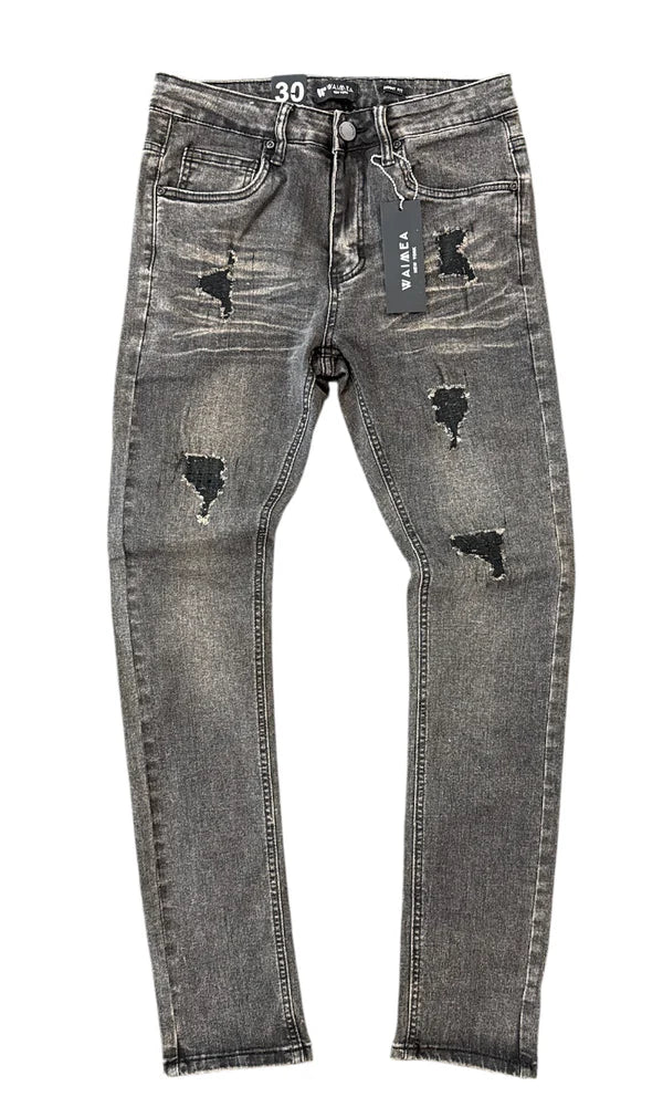 Waimea Men's Skinny Jeans with Rips & Repair M8500D