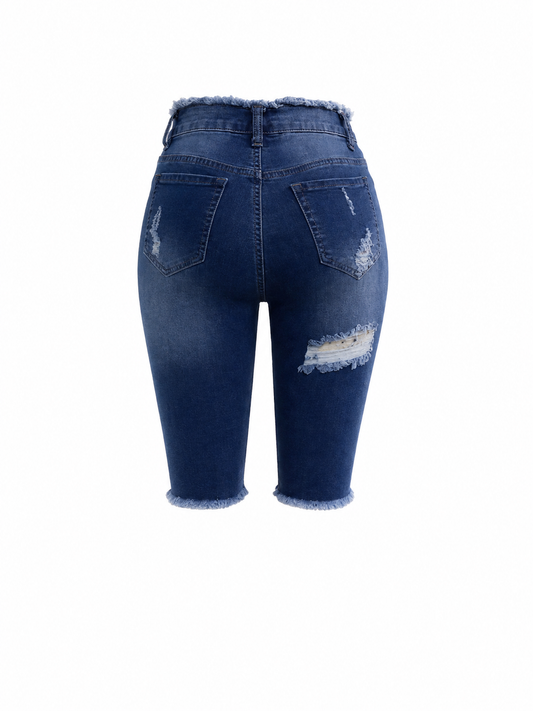 REDFOX WOMEN HIGH WAIST DISTRESSED BERMUDA DENIM SHORT