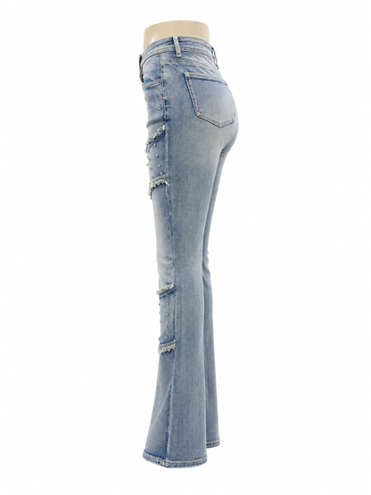 REDFOX WOMEN STACKED W/RHINESTONES JEANS