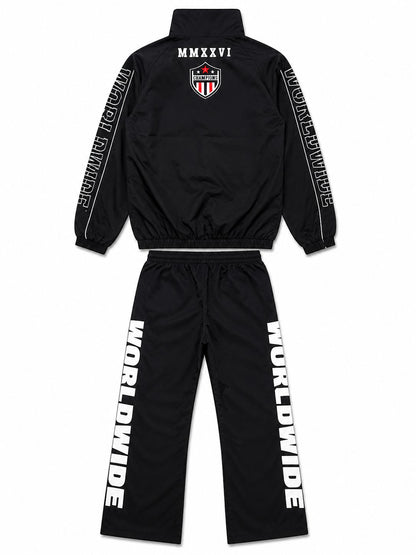 COPPER RIVET MEN WORLD TOUR FRAY APPLIQUE TRACK SUIT FLARE PANTS (2 PCS SET)