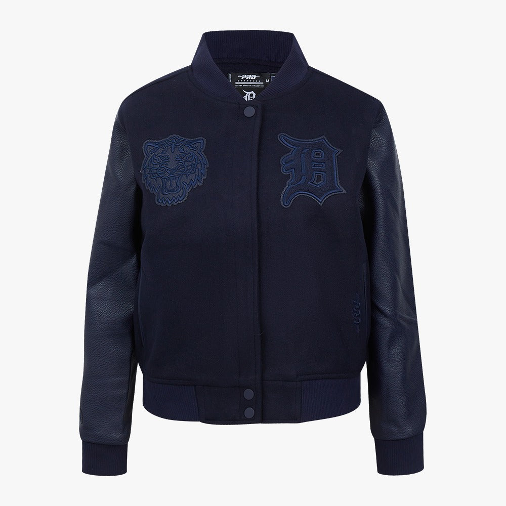 PRO STANDARD DETROIT TIGERS TRIPLE TONAL WOOL VARSITY JACKET, MIDNIGHT NAVY