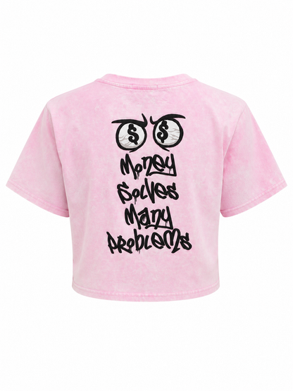 REDFOX WOMEN'S "MONEY SOLVES MANY PROBLEMS" CROP TEE