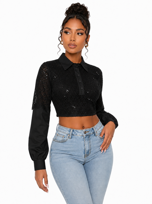 HOT & DELICIOUS WOMEN PURE ELEGANCE LACE COLLARED TOP
