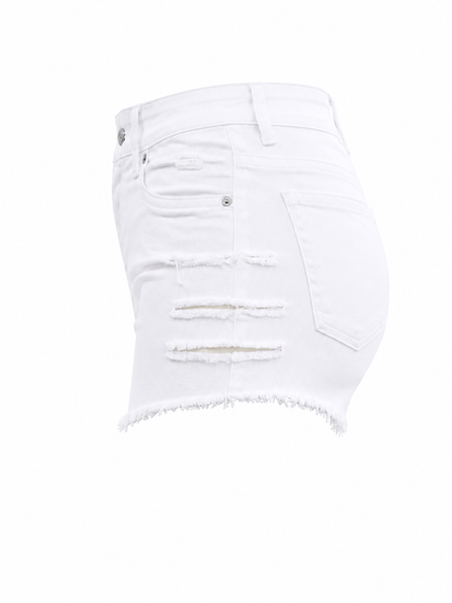 REDFOX WOMEN HIGH RISE SHREDDED SIDE DENIM SHORTS
