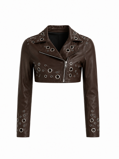 HOT & DELICIOUS FAUX LEATHER STEEL RING MOTO JACKET