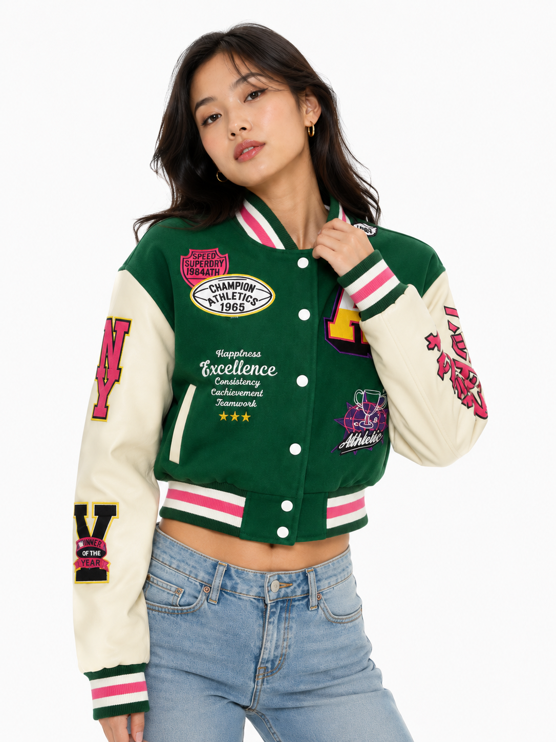 REDFOX WOMEN VARSITY JACKET W/PATCHES