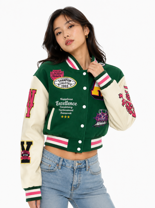 REDFOX WOMEN VARSITY JACKET W/PATCHES