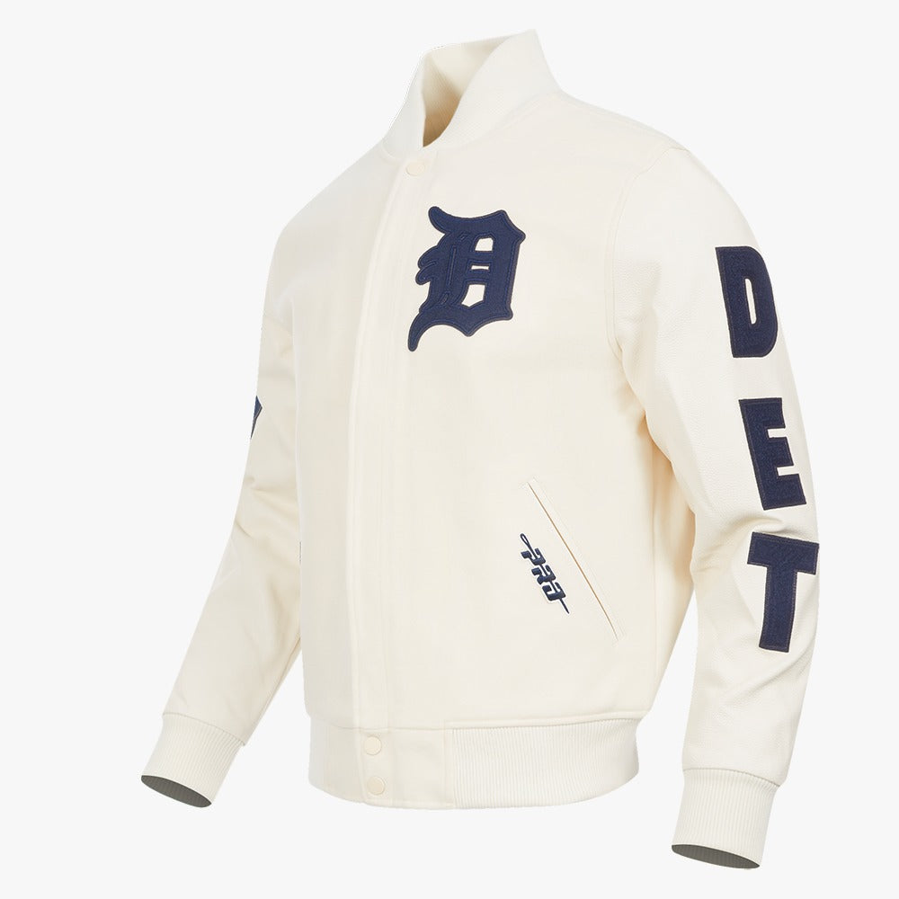 PRO STANDARD DETROIT TIGERS TRIPLE TONAL VARSITY JACKET, EGGSHELL