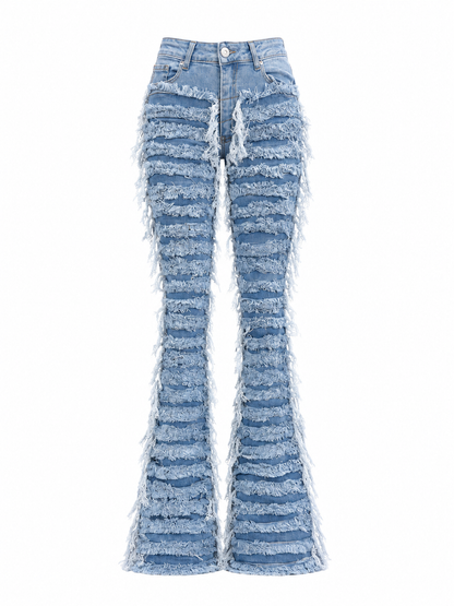 REDFOX WOMEN SUPER FRAYED DENIM STACKED JEANS