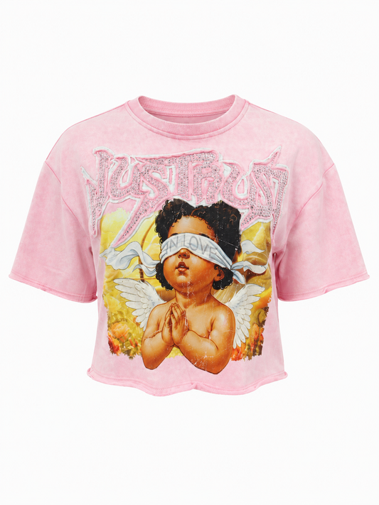 REDFOX WOMEN'S "JUST TRUST" FRENCH TERRY CROP TEE