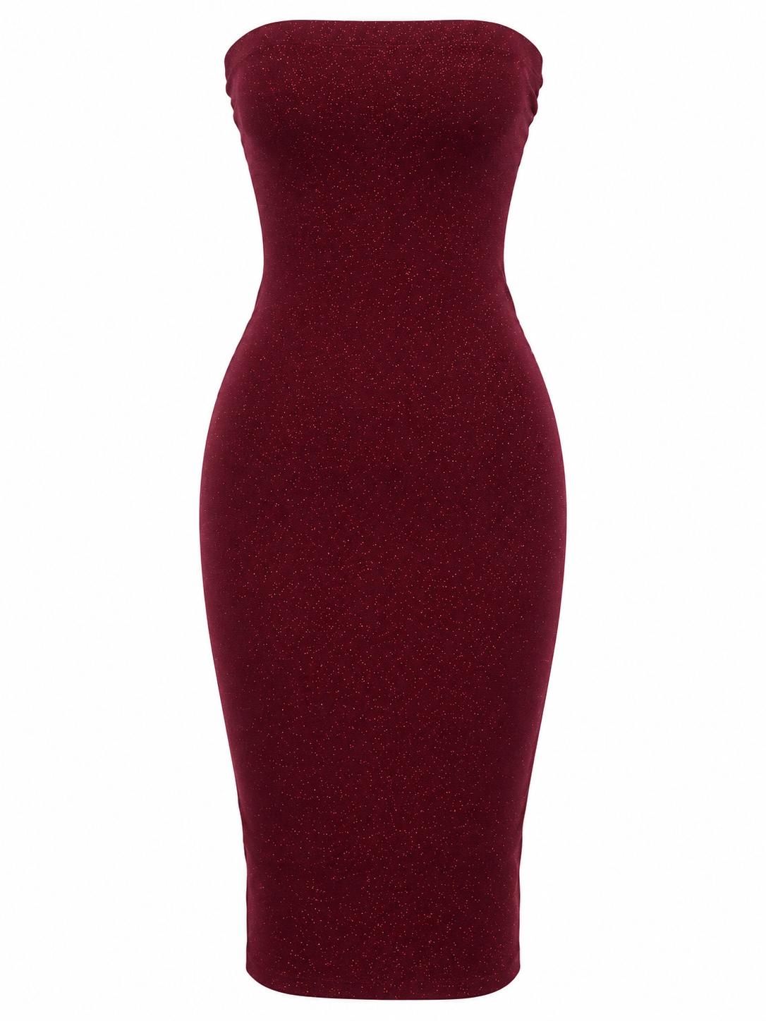 HOT & DELICIOUS WOMEN'S SHIMMER STRAPLESS MIDI DRESS
