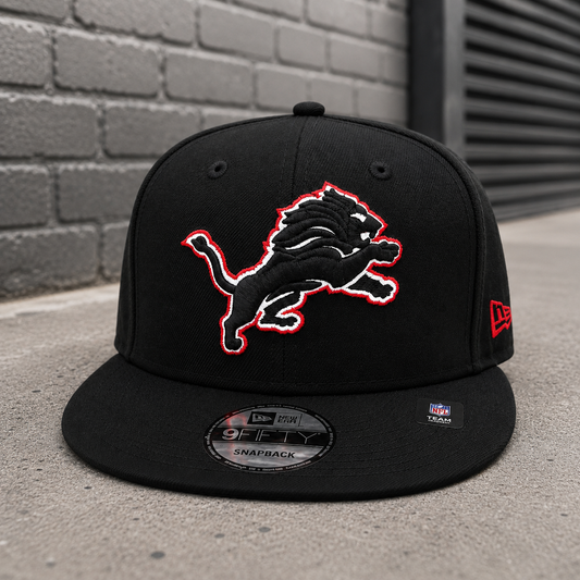NEW ERA DETROIT LIONS BLACK/WHITE/RED 9FIFTY SNAPBACK CAP