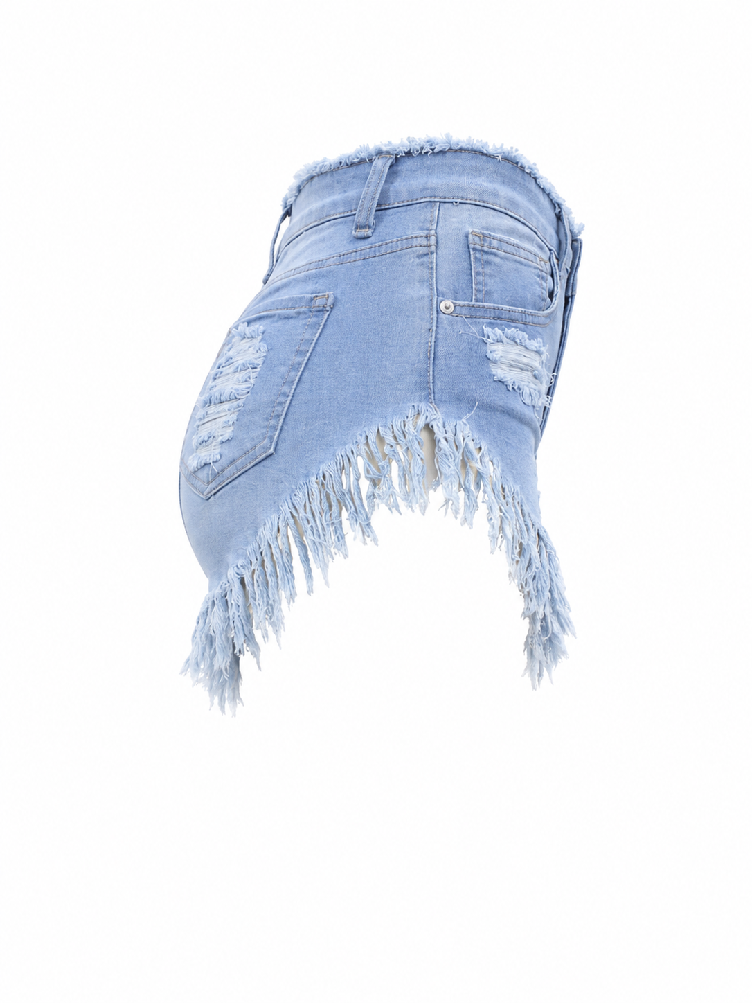 REDFOX WOMEN DISTRESSED FRINGE DENIM SHORTS
