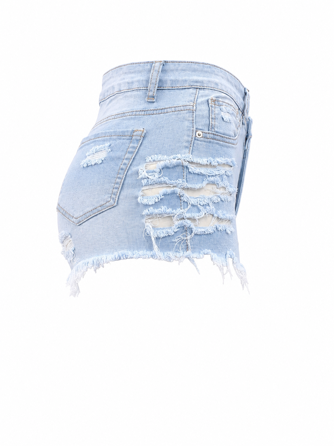 REDFOX WOMEN HIGH RISE SHREDDED SIDE DENIM SHORTS