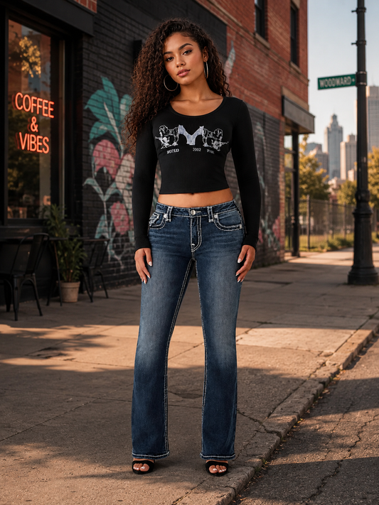 TRUE RELIGION WOMEN'S BECCA MR BOOTCUT SUPER T FLAP JEAN