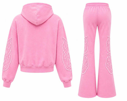 REDFOX WOMEN SAINT W/PATCH AND RHINESTONE FLEECE JOGGING SUIT (2PCS SET)
