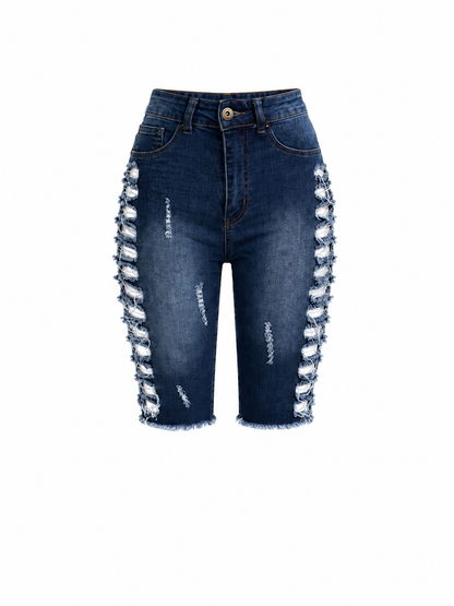 REDFOX WOMEN SEASIDE SHRED DENIM BERMUDA SHORTS