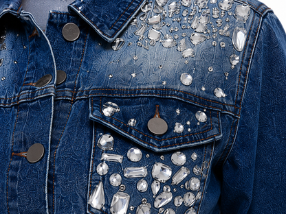 HOT & DELICIOUS RHINESTONE CROP DENIM JACKET