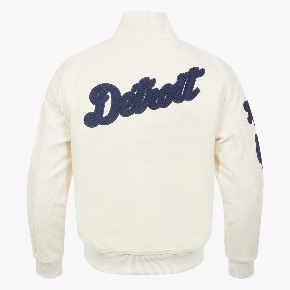 PRO STANDARD DETROIT TIGERS TRIPLE TONAL VARSITY JACKET, EGGSHELL