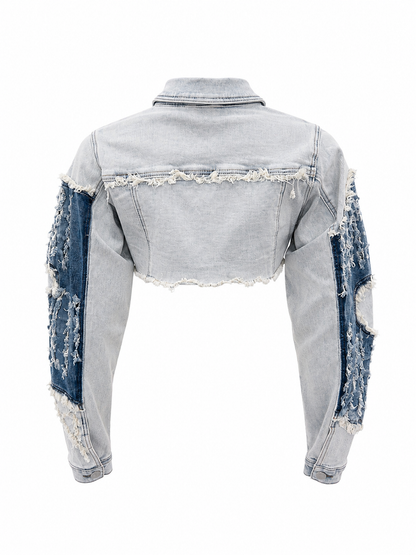REDFOX WOMEN DISTRESSED PATCHWORK CROP JEAN JACKET