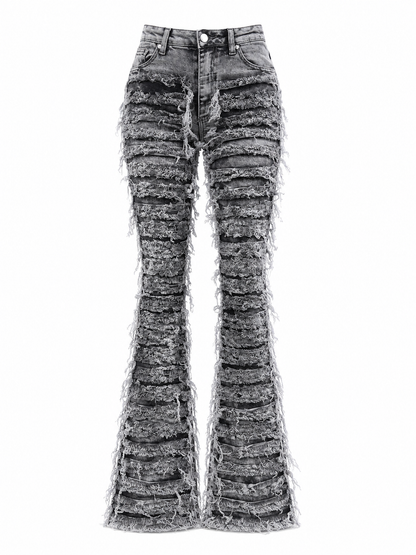 REDFOX WOMEN SUPER FRAYED DENIM STACKED JEANS
