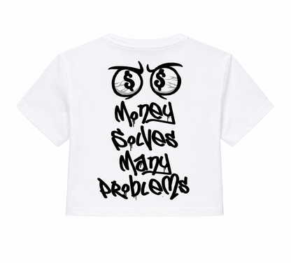 REDFOX WOMEN'S "MONEY SOLVES MANY PROBLEMS" CROP TEE