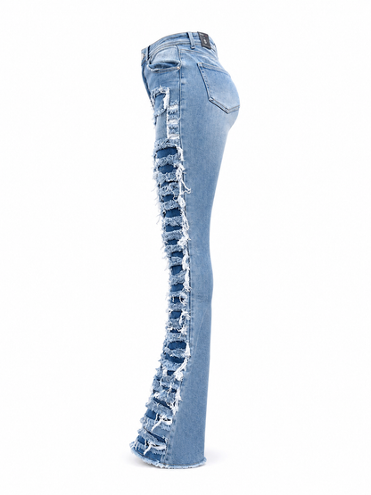 REDFOX WOMEN SUPER FRAYED CARGO STACKED JEANS