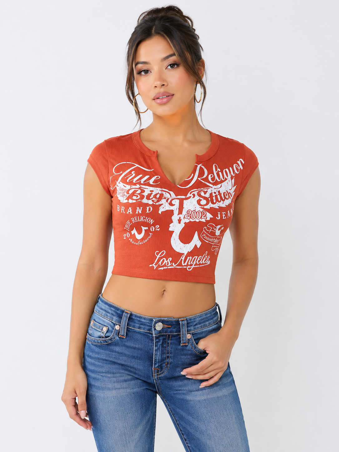 TRUE RELIGION WOMEN'S HERITAGE RIBBED NOTCH TEE