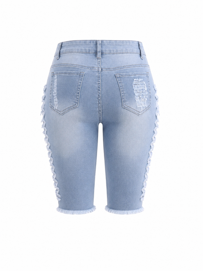 REDFOX WOMEN SEASIDE SHRED DENIM BERMUDA SHORTS