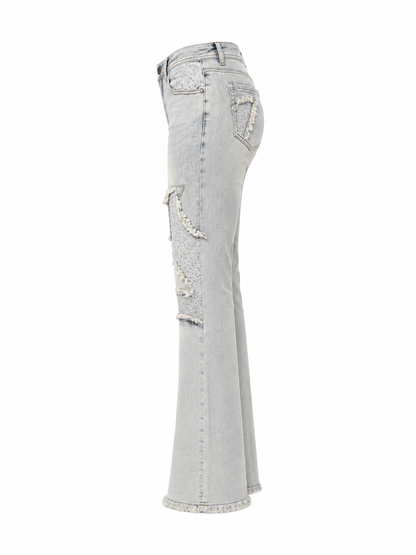 REDFOX WOMEN ROCKSTAR PATCHWORK RHINESTONE JEANS