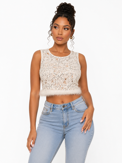 HOT & DELICIOUS WOMEN FEATHERED ELEGANCE TOP