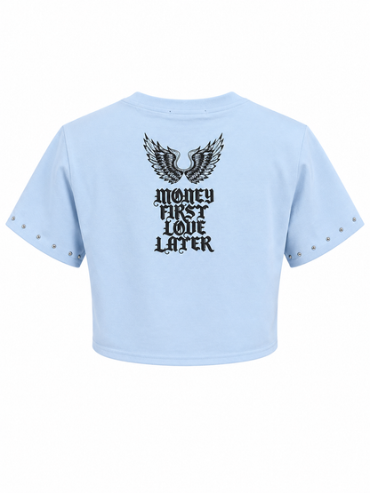 REDFOX WOMEN'S "MONEY FIRST LOVE LATER" CROP TEE