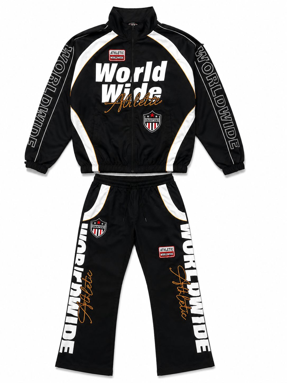 COPPER RIVET MEN WORLD TOUR FRAY APPLIQUE TRACK SUIT FLARE PANTS (2 PCS SET)