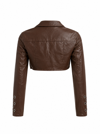 HOT & DELICIOUS FAUX LEATHER STEEL RING MOTO JACKET