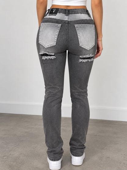 REDFOX WOMEN'S TWO TONE REBEL DISTRESSED JEANS (PA0523)