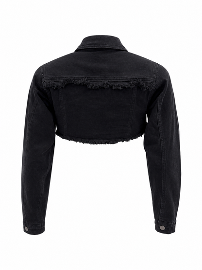 REDFOX WOMEN CROP DENIM FRAY JACKET