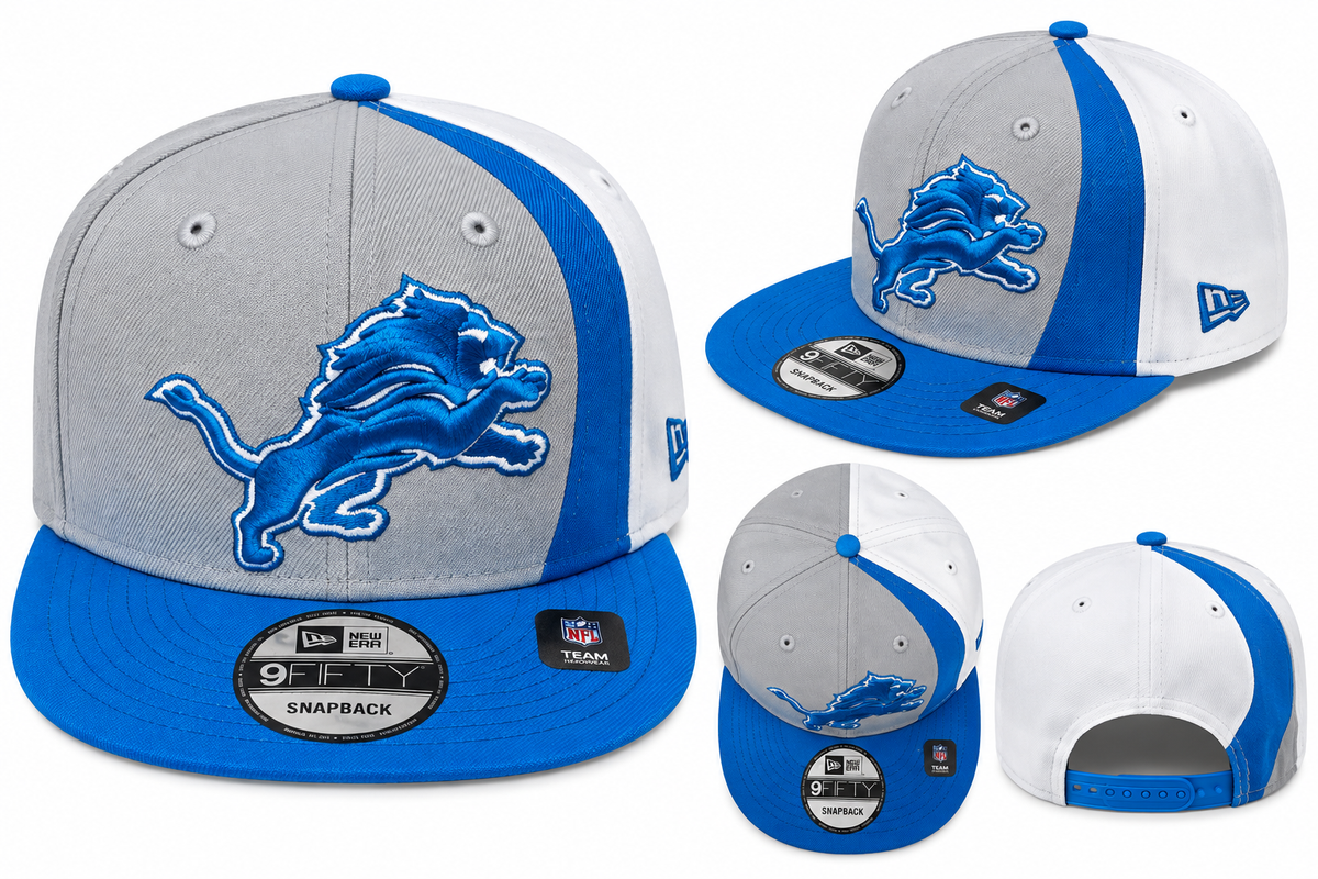 NEW ERA GREY/BLUE-WHITE DETROIT LIONS CLASSIC 9FIFTY SNAPBACK HAT
