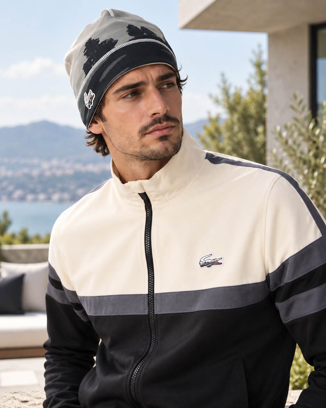 LACOSTE MEN'S SPORT LANDSCAPE PRINT FLEECE BEANIE ( RB6407-51)