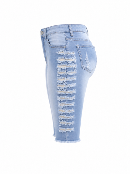 REDFOX WOMEN SEASIDE SHRED DENIM BERMUDA SHORTS